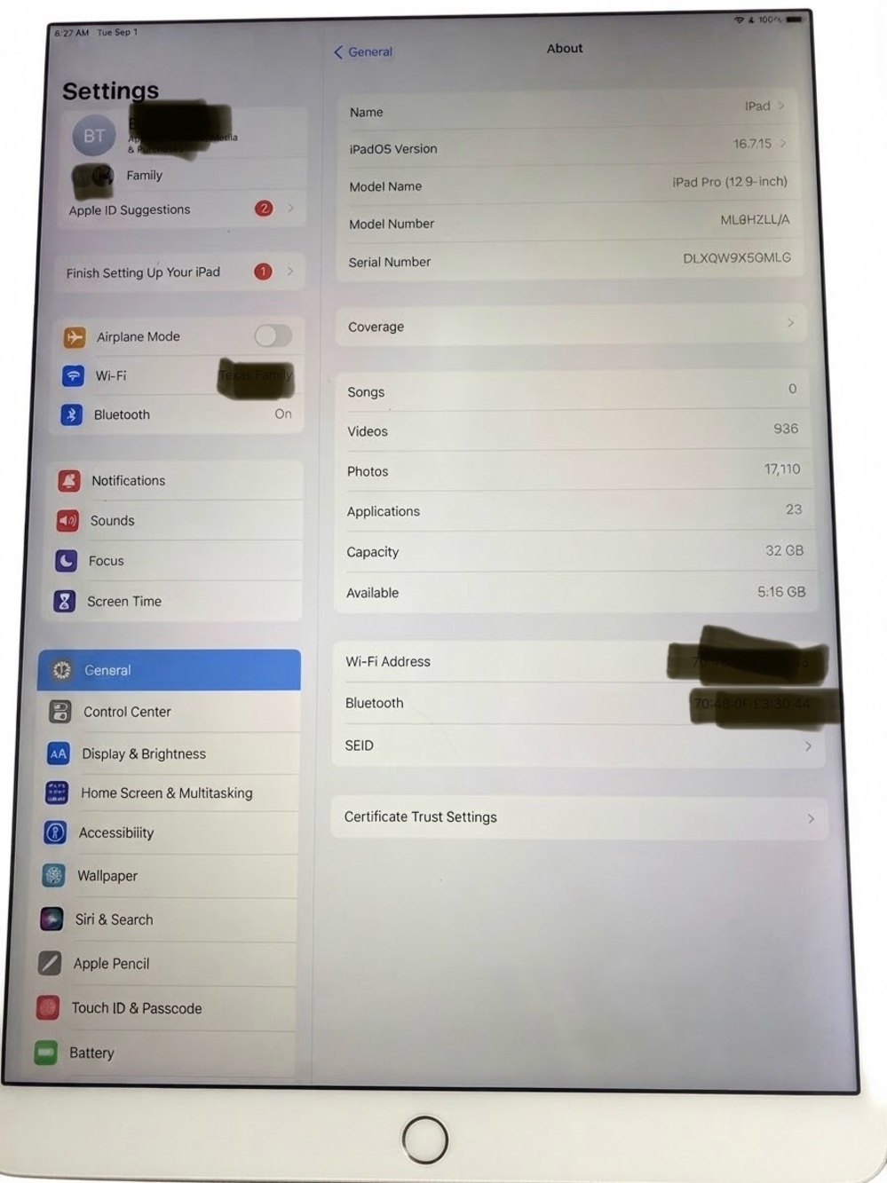 Apple iPad Pro 12.9-inch White Front with Silver Home Button Gold back